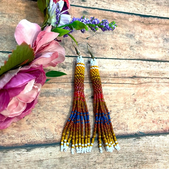 Tassel Brown and Blue Earring - Picture 3 of 5